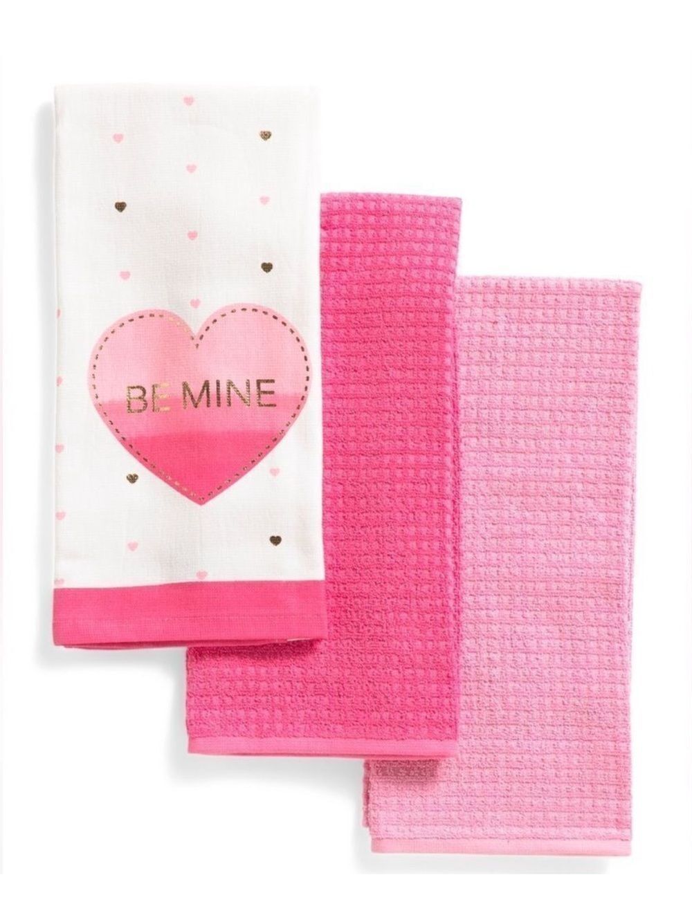 CR Valentine’s Day Pink White Metallic Gold Cotton Tea Kitchen Towels 3 Pack